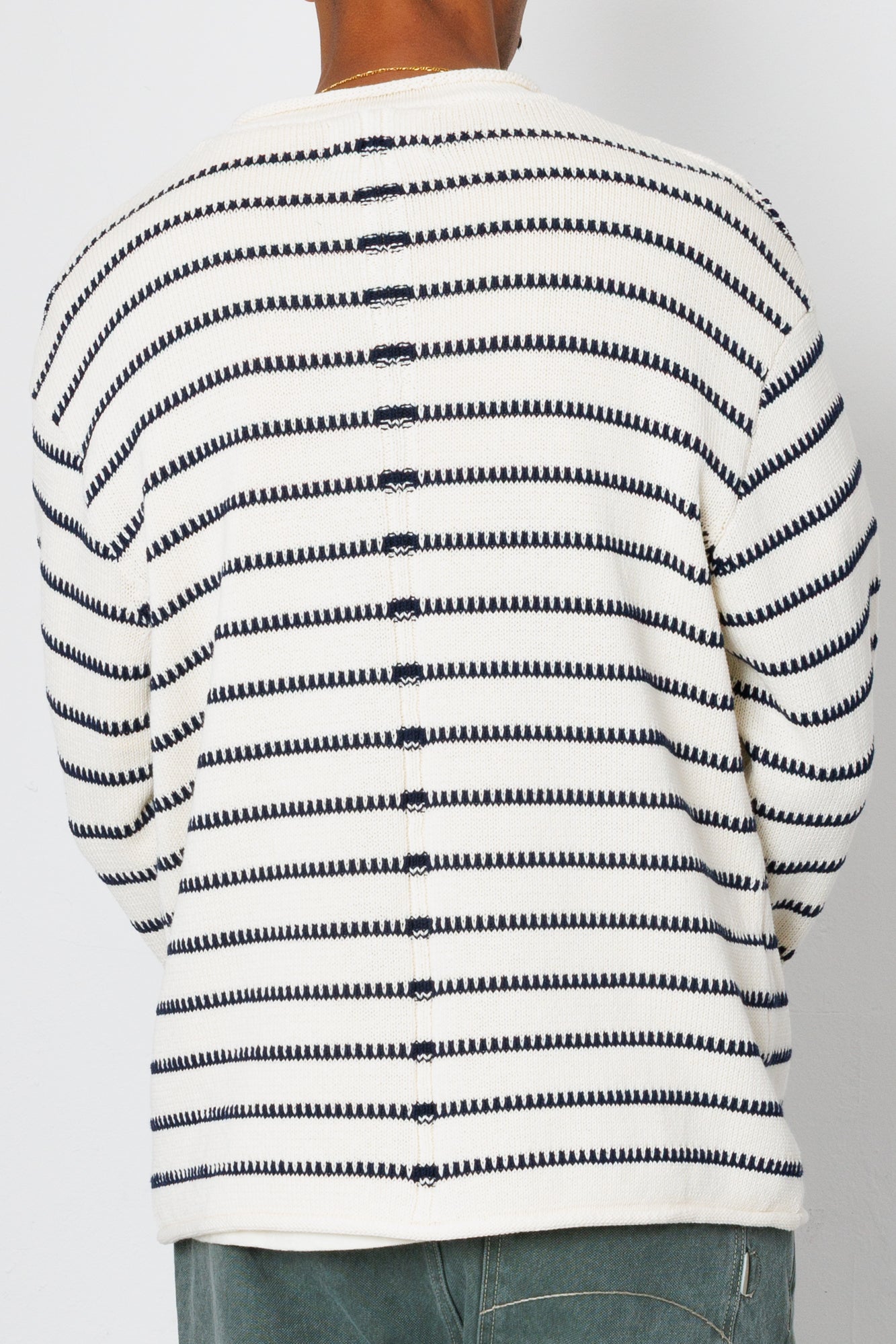 Folk | Folk Slouch Crew - Black White Textured Stripe
