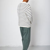 Folk | Folk Slouch Crew - Black White Textured Stripe