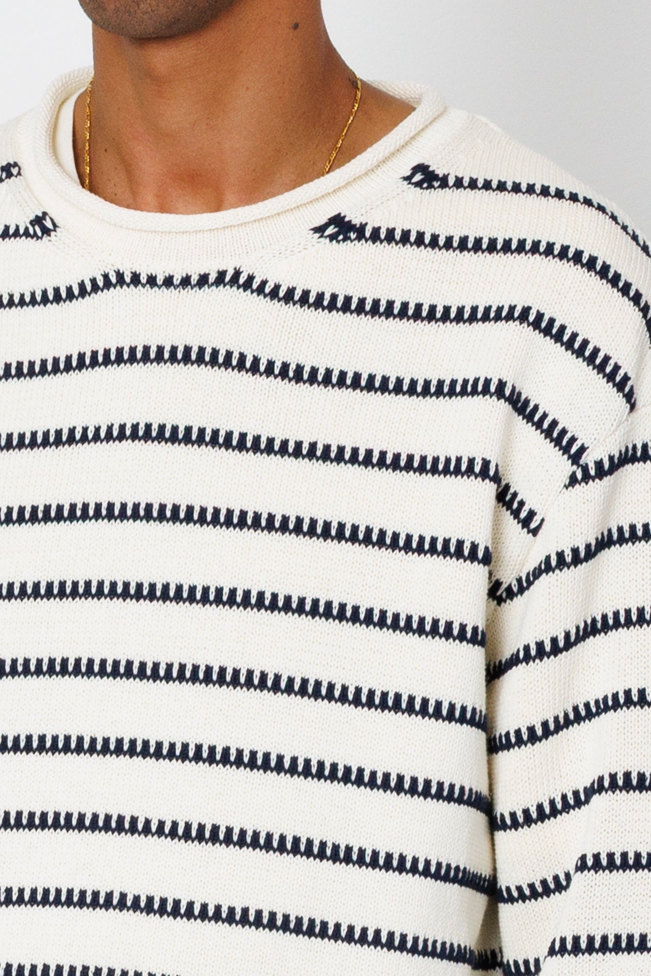 Folk | Folk Slouch Crew - Black White Textured Stripe