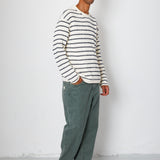 Folk | Folk Slouch Crew - Black White Textured Stripe