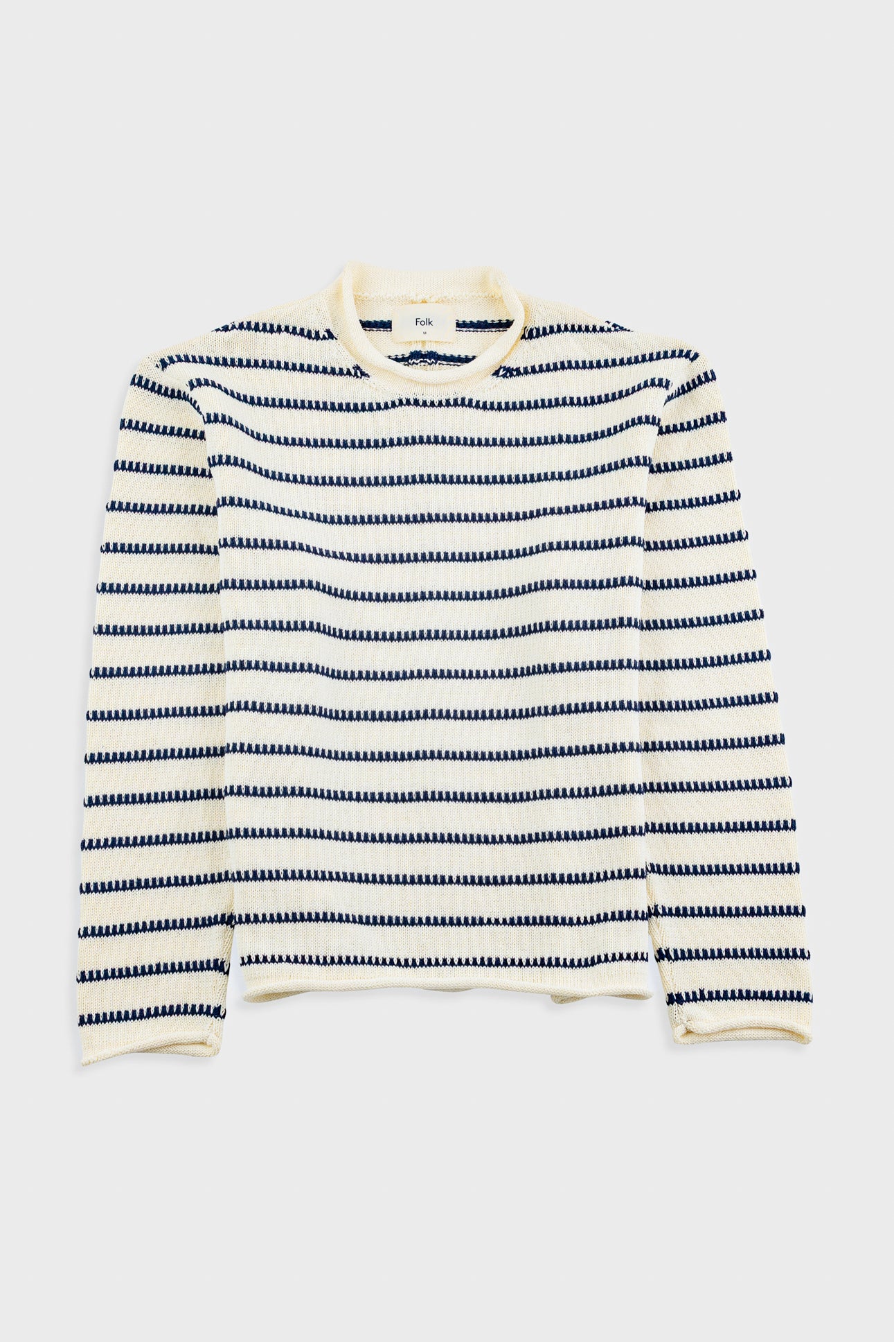 Folk | Folk Slouch Crew - Black White Textured Stripe