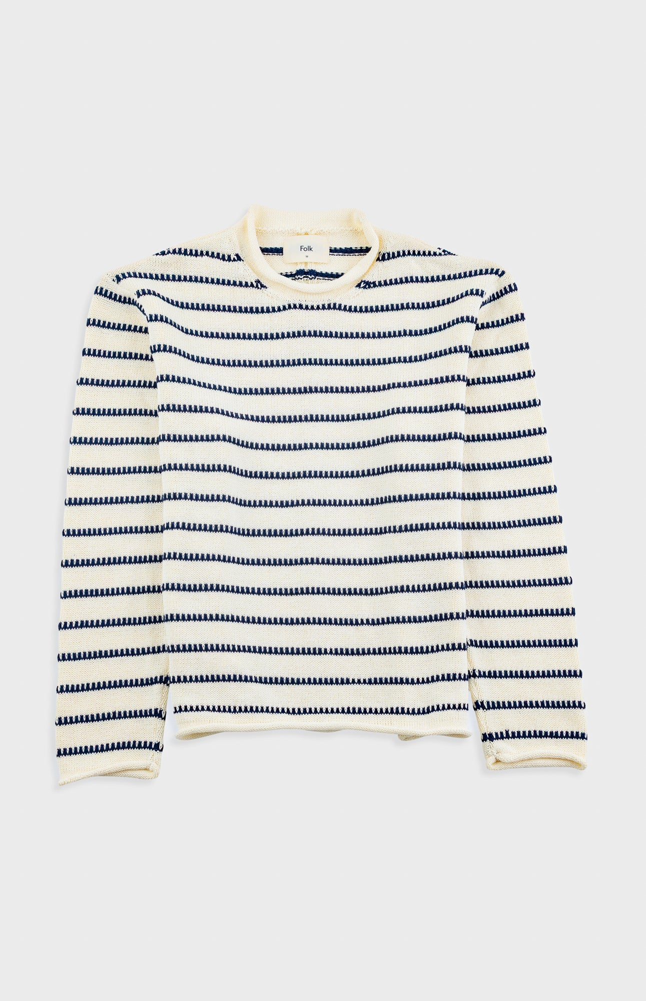 Folk | Folk Slouch Crew - Black White Textured Stripe