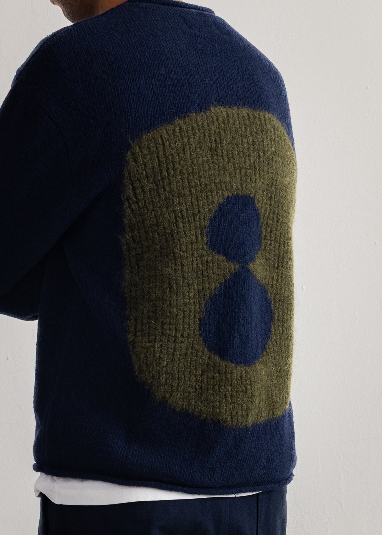 Folk | Folk Slouch Crew - Navy Olive Cast Intarsia
