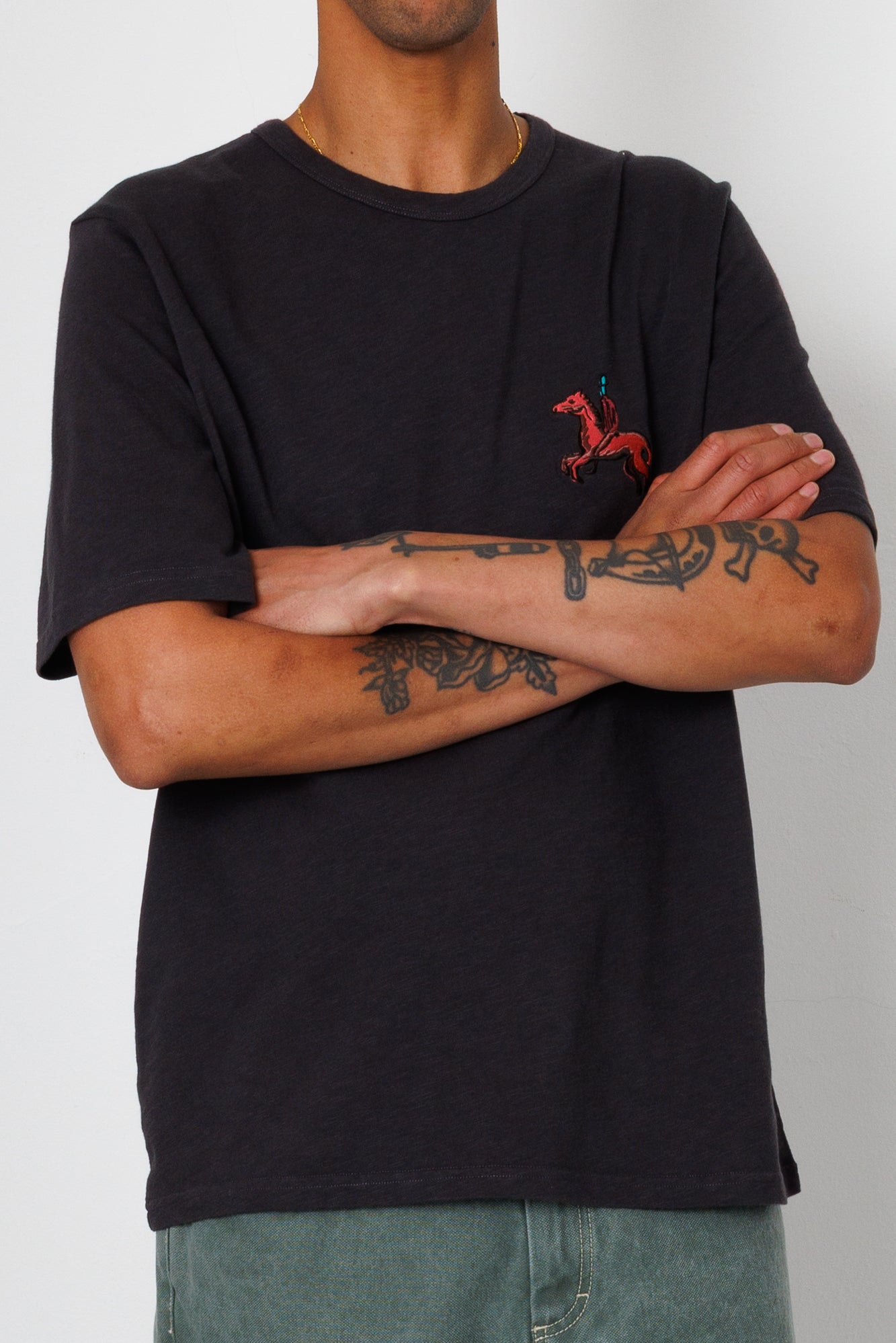Folk | Folk Slub Embroidery T-Shirt - Black Carousel | Folk x Goss Brothers