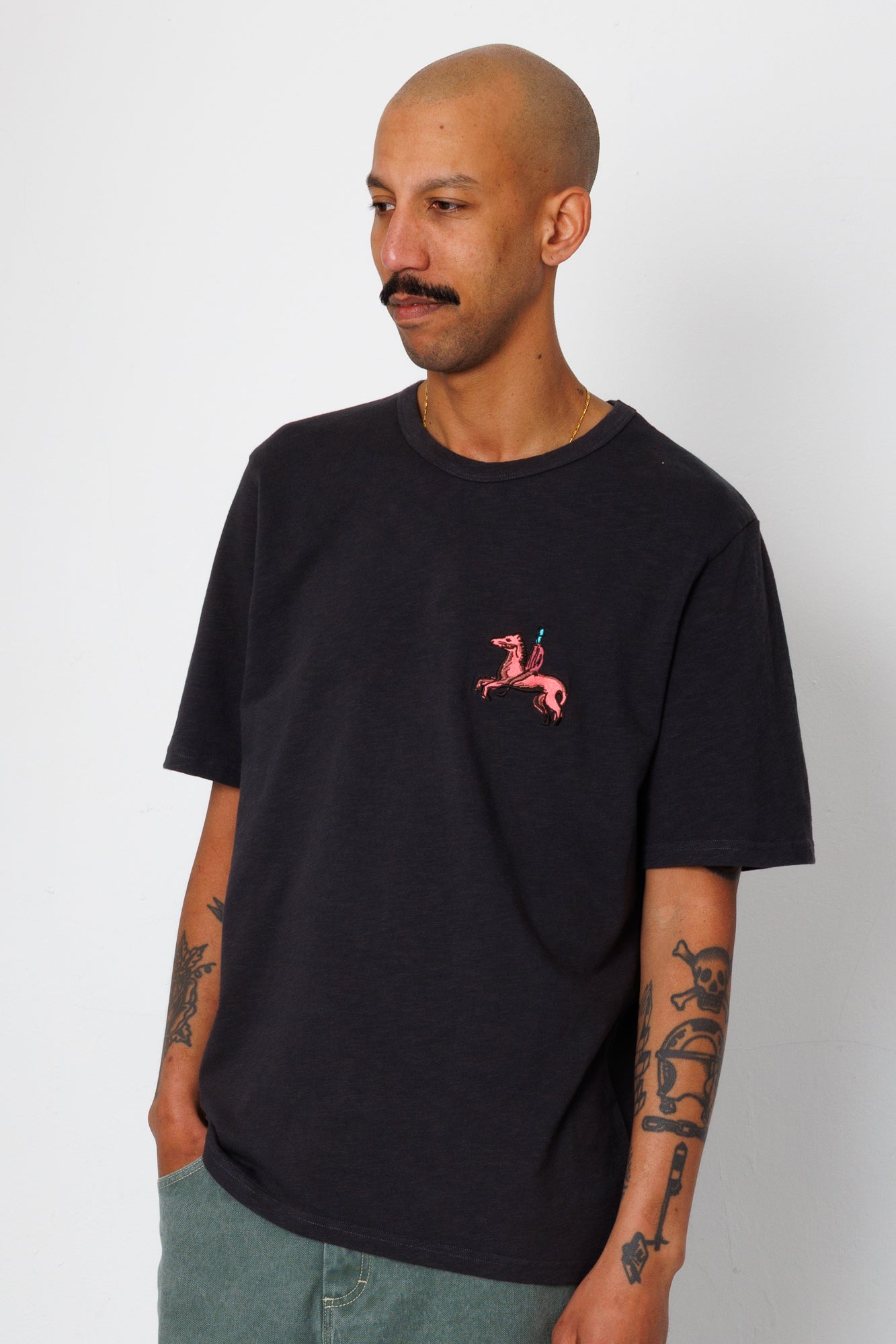 Folk | Folk Slub Embroidery T-Shirt - Black Carousel | Folk x Goss Brothers