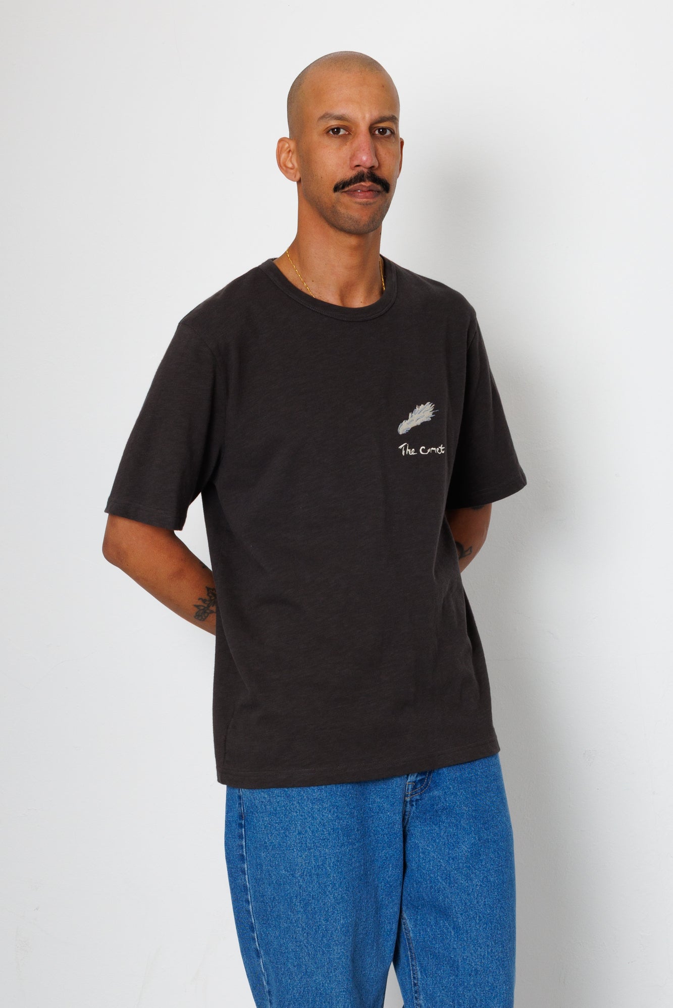 Folk | Folk Slub Embroidery T-Shirt - Black Comet | Folk x Goss Brothers