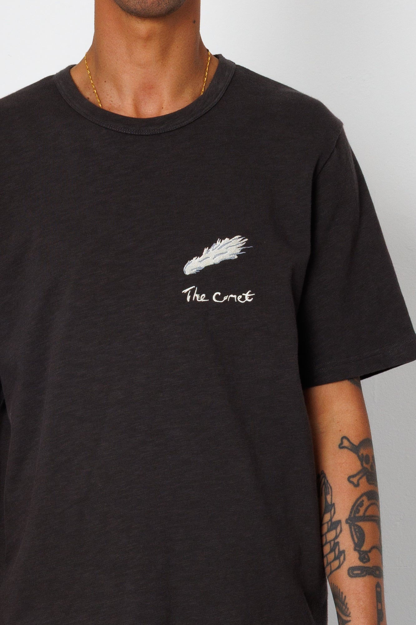 Folk | Folk Slub Embroidery T-Shirt - Black Comet | Folk x Goss Brothers