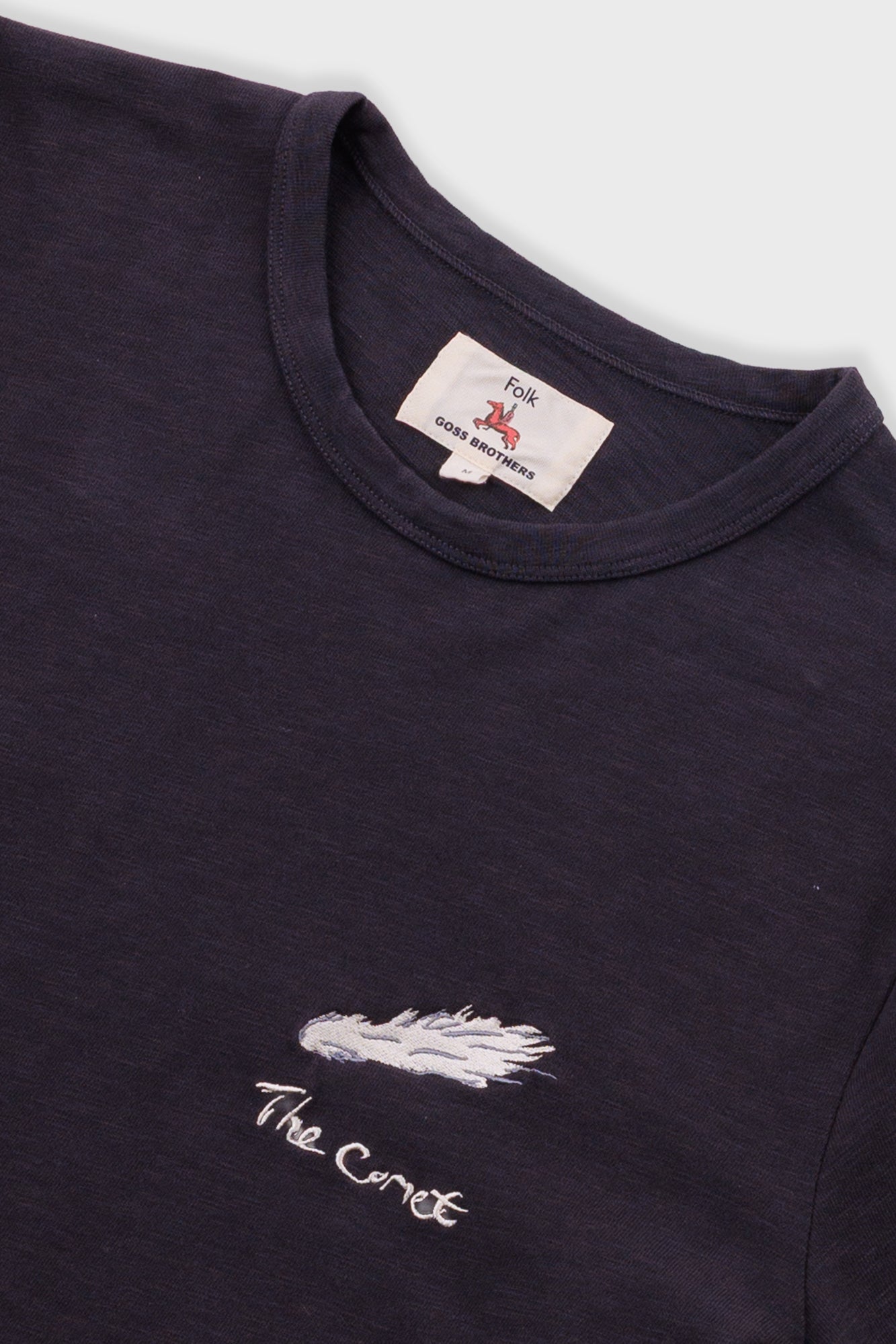 Folk | Folk Slub Embroidery T-Shirt - Black Comet | Folk x Goss Brothers