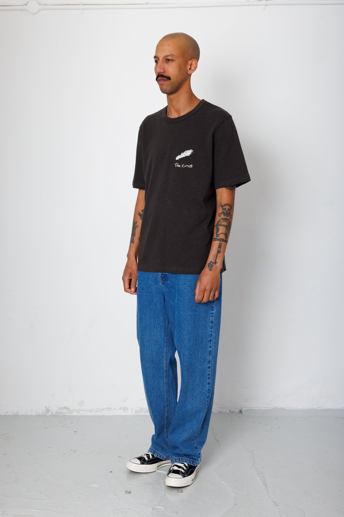 Folk | Folk Slub Embroidery T-Shirt - Black Comet | Folk x Goss Brothers