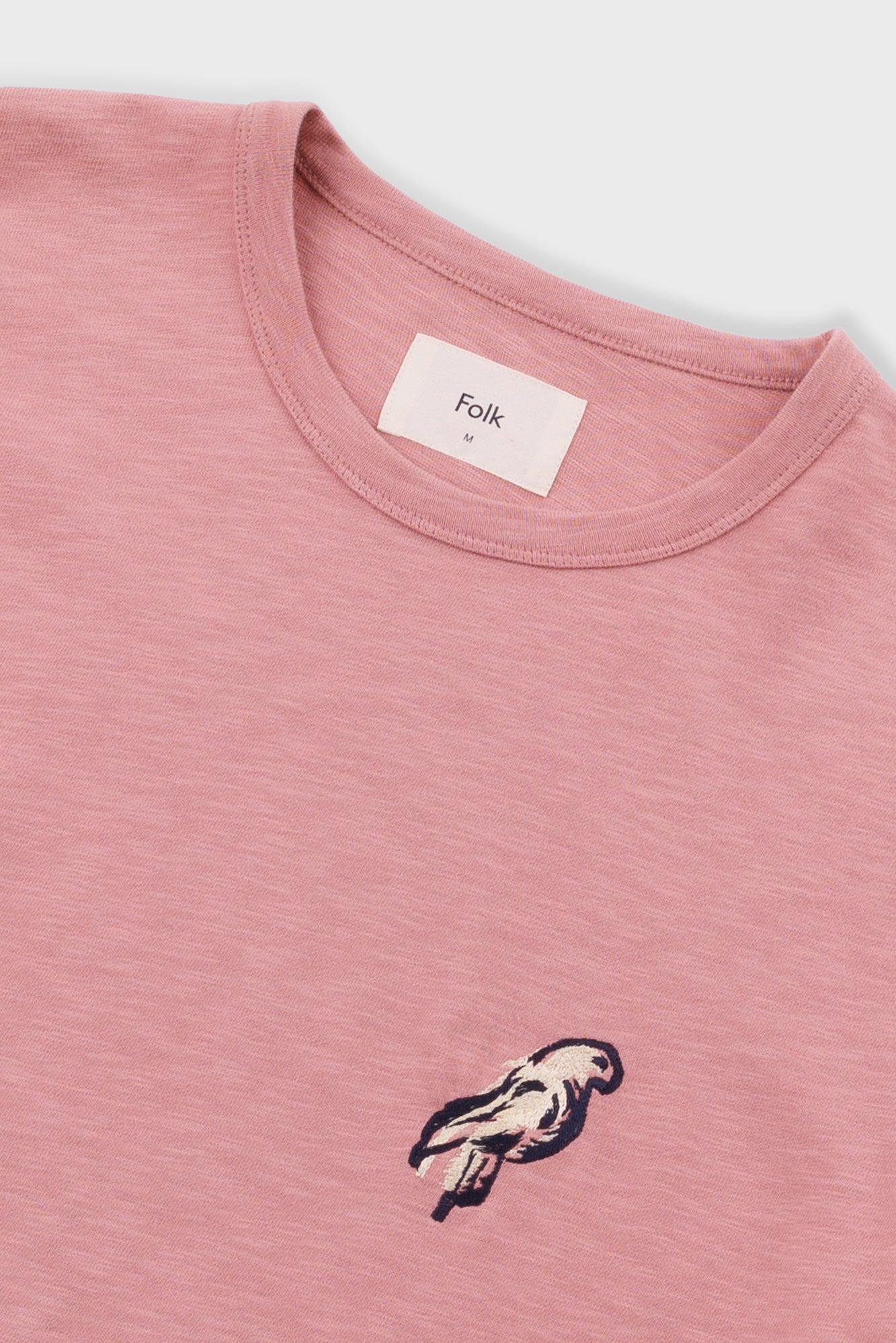 Folk | Folk Slub Embroidery T-Shirt - Dusty Pink Parrot | Folk x Goss Brothers