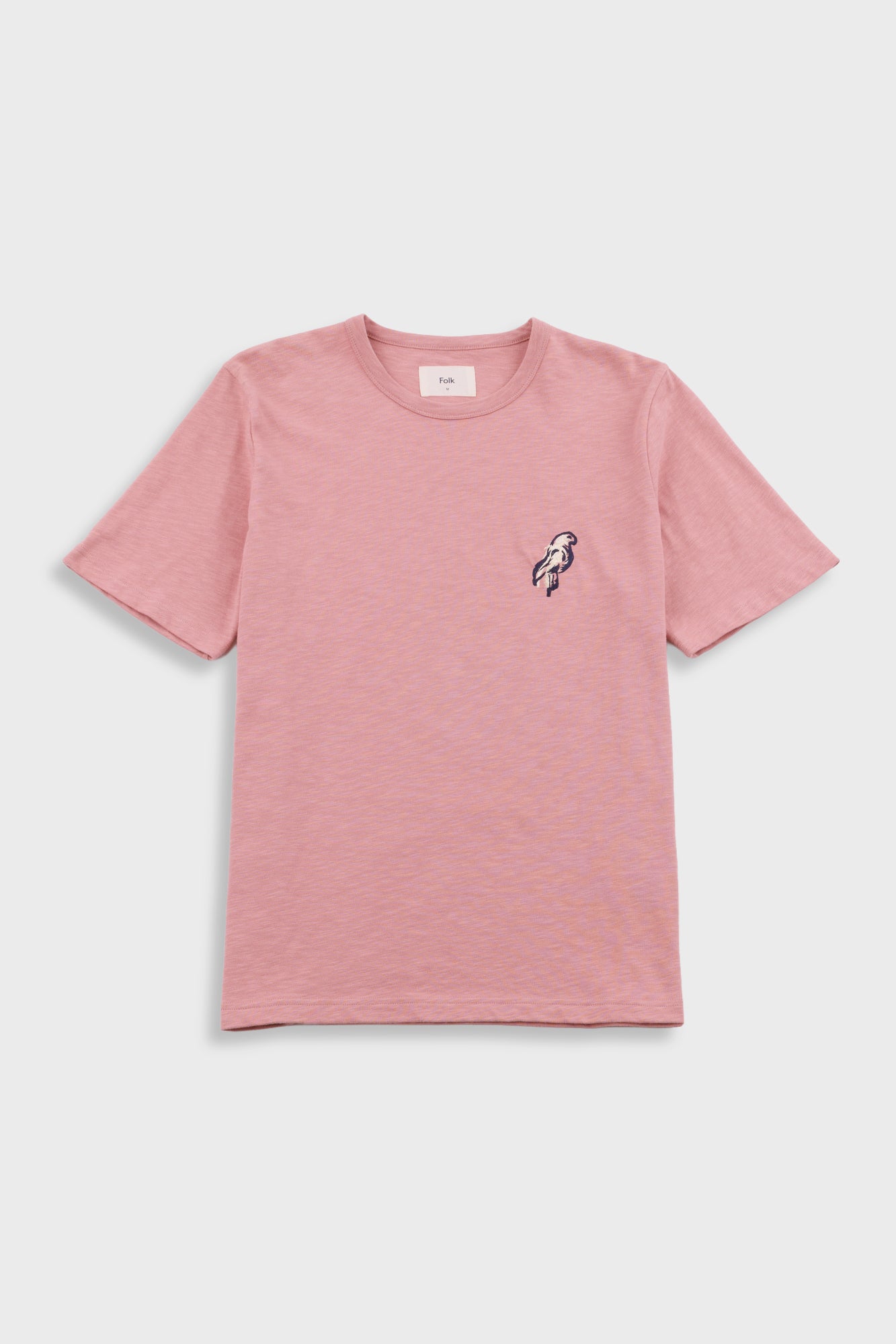 Folk | Folk Slub Embroidery T-Shirt - Dusty Pink Parrot | Folk x Goss Brothers