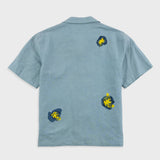 Folk | Folk Relaxed Soft Collar Shirt - Blue Embroidered Flower | Folk x Goss Brothers 