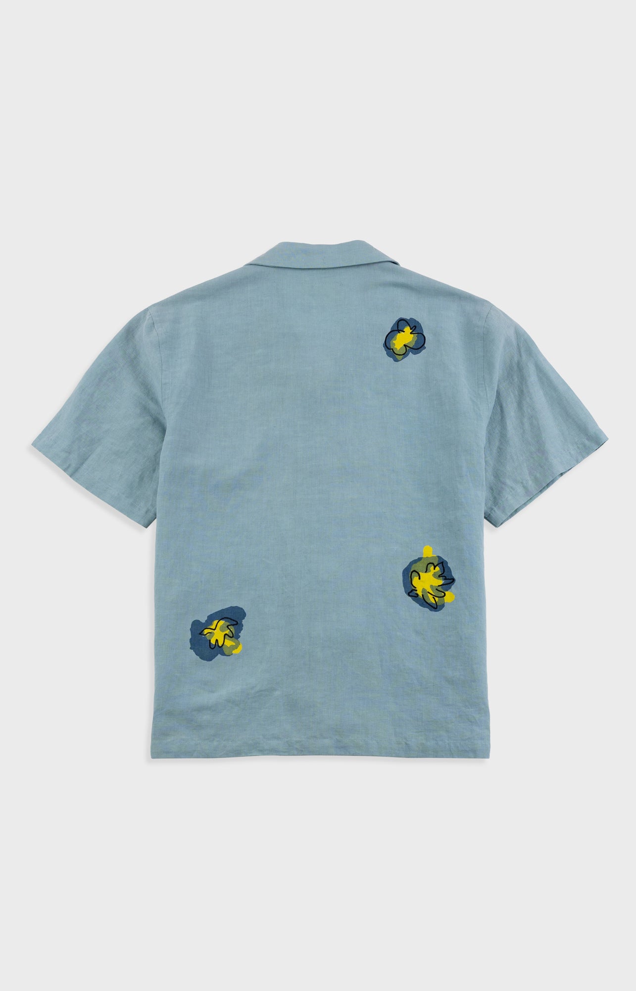 Folk | Folk Relaxed Soft Collar Shirt - Blue Embroidered Flower | Folk x Goss Brothers 