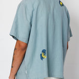 Folk | Folk Relaxed Soft Collar Shirt - Blue Embroidered Flower | Folk x Goss Brothers 