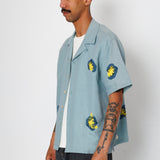 Folk | Folk Relaxed Soft Collar Shirt - Blue Embroidered Flower | Folk x Goss Brothers 
