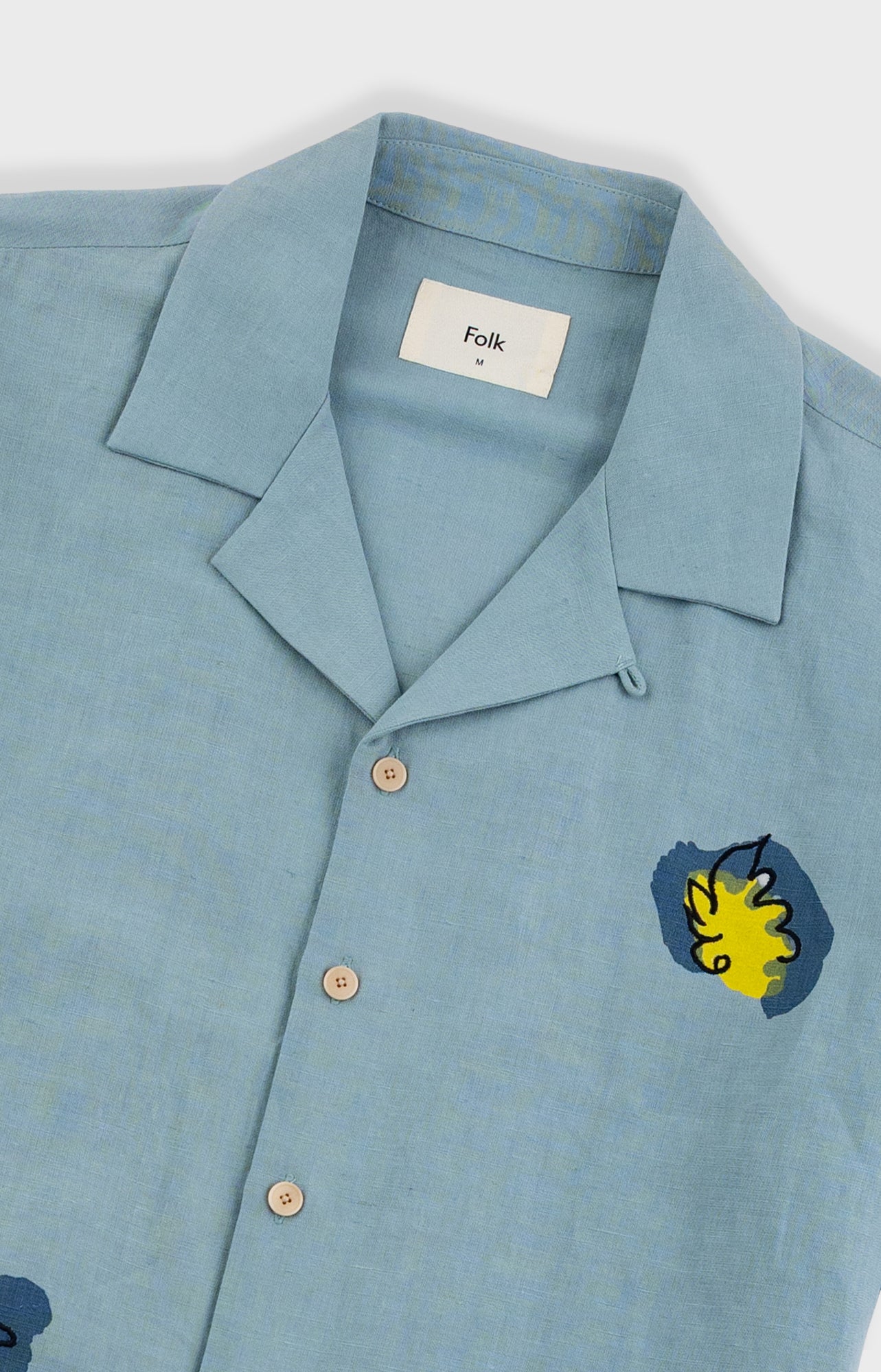 Folk | Folk Relaxed Soft Collar Shirt - Blue Embroidered Flower | Folk x Goss Brothers 