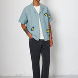 Folk | Folk Relaxed Soft Collar Shirt - Blue Embroidered Flower | Folk x Goss Brothers 
