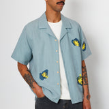 Folk | Folk Relaxed Soft Collar Shirt - Blue Embroidered Flower | Folk x Goss Brothers 
