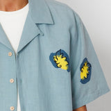 Folk | Folk Relaxed Soft Collar Shirt - Blue Embroidered Flower | Folk x Goss Brothers 