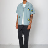 Folk | Folk Relaxed Soft Collar Shirt - Blue Embroidered Flower | Folk x Goss Brothers 