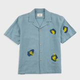 Folk | Folk Relaxed Soft Collar Shirt - Blue Embroidered Flower | Folk x Goss Brothers 