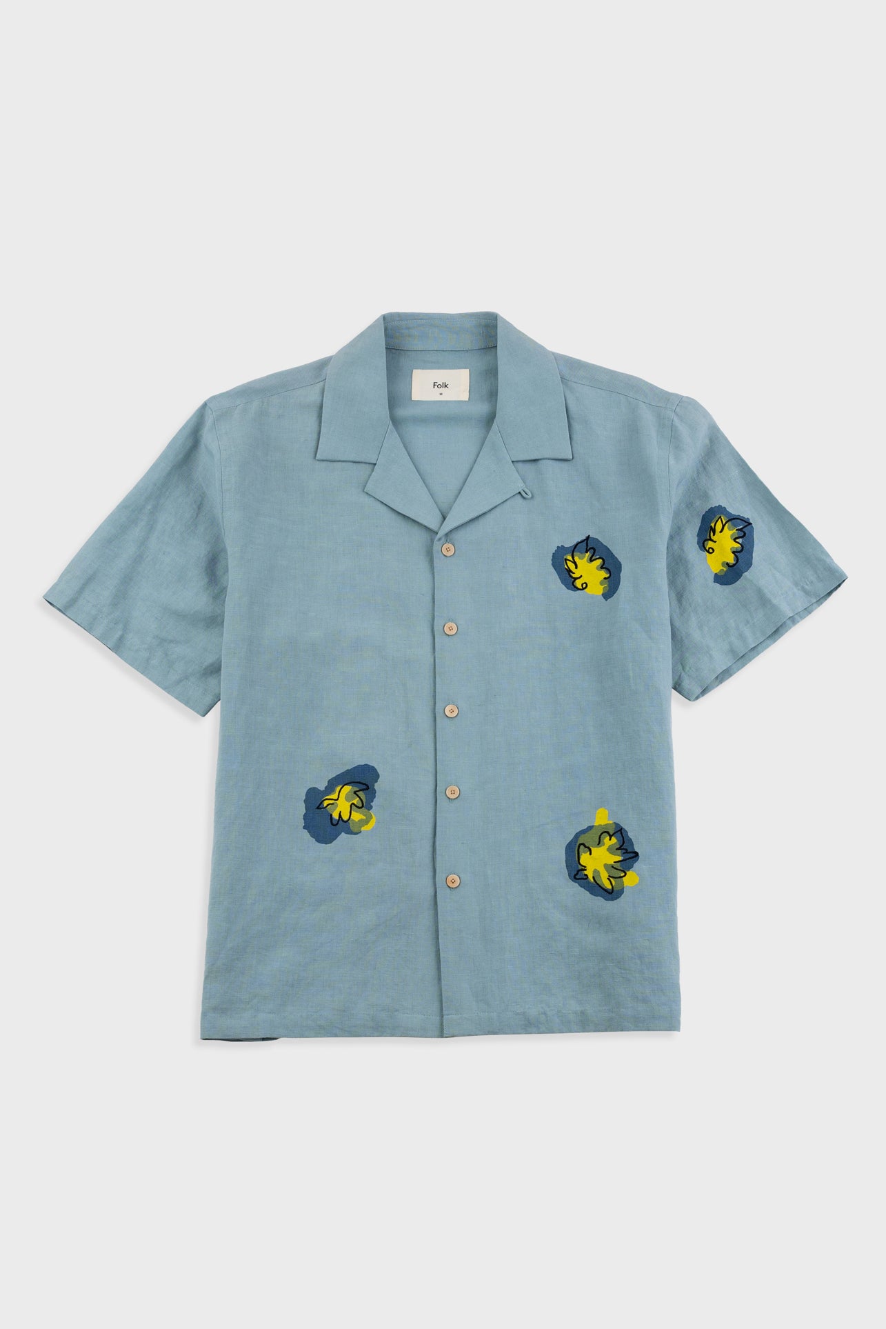 Folk | Folk Relaxed Soft Collar Shirt - Blue Embroidered Flower | Folk x Goss Brothers 