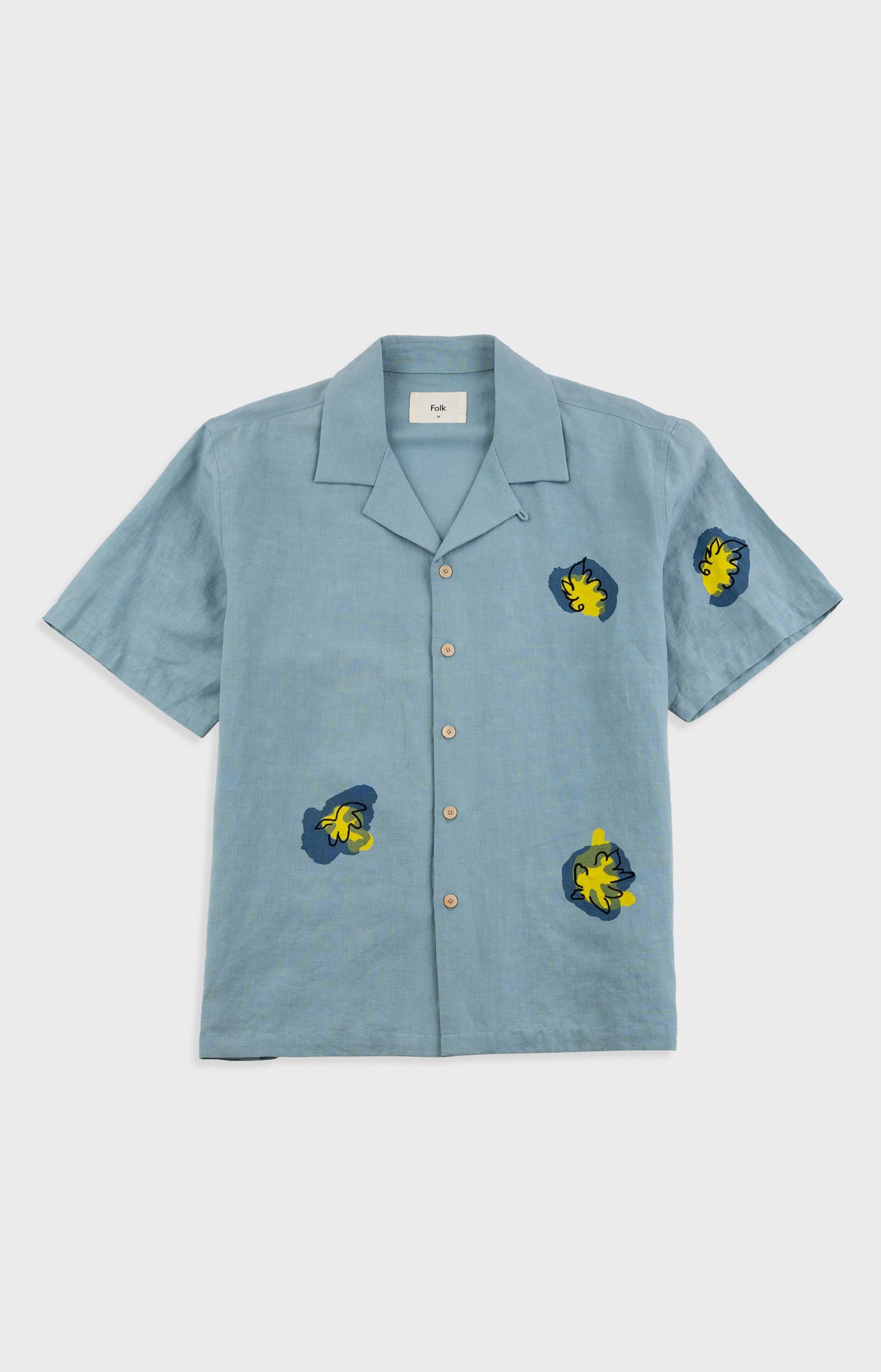 Folk | Folk Relaxed Soft Collar Shirt - Blue Embroidered Flower | Folk x Goss Brothers 