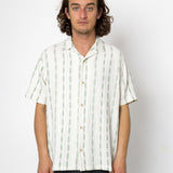 Man wearing a white striped shirt against a white background