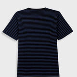 Black and white striped t-shirt on a light gray background