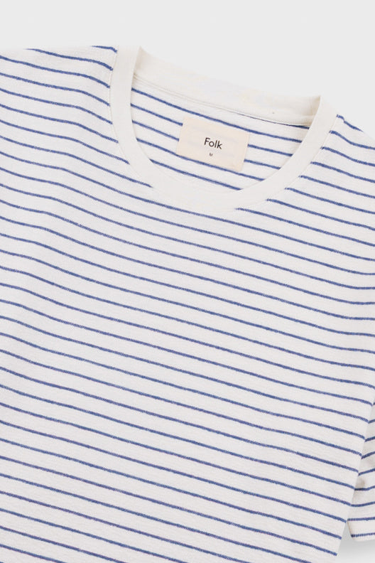 Folk | Folk Short Sleeve Textured Striped T-Shirt - Ecru / Soft Blue