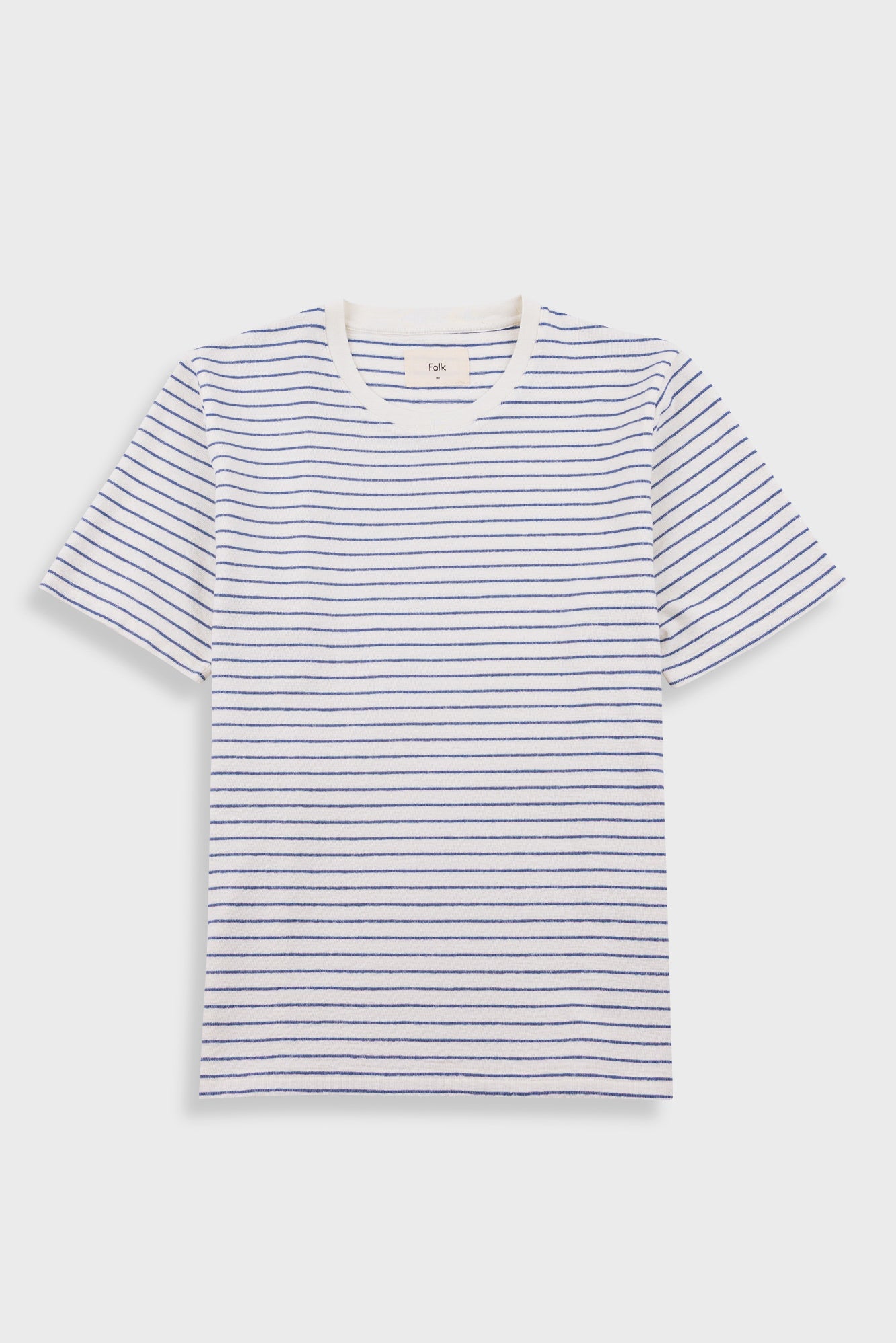 Folk | Folk Short Sleeve Textured Striped T-Shirt - Ecru / Soft Blue