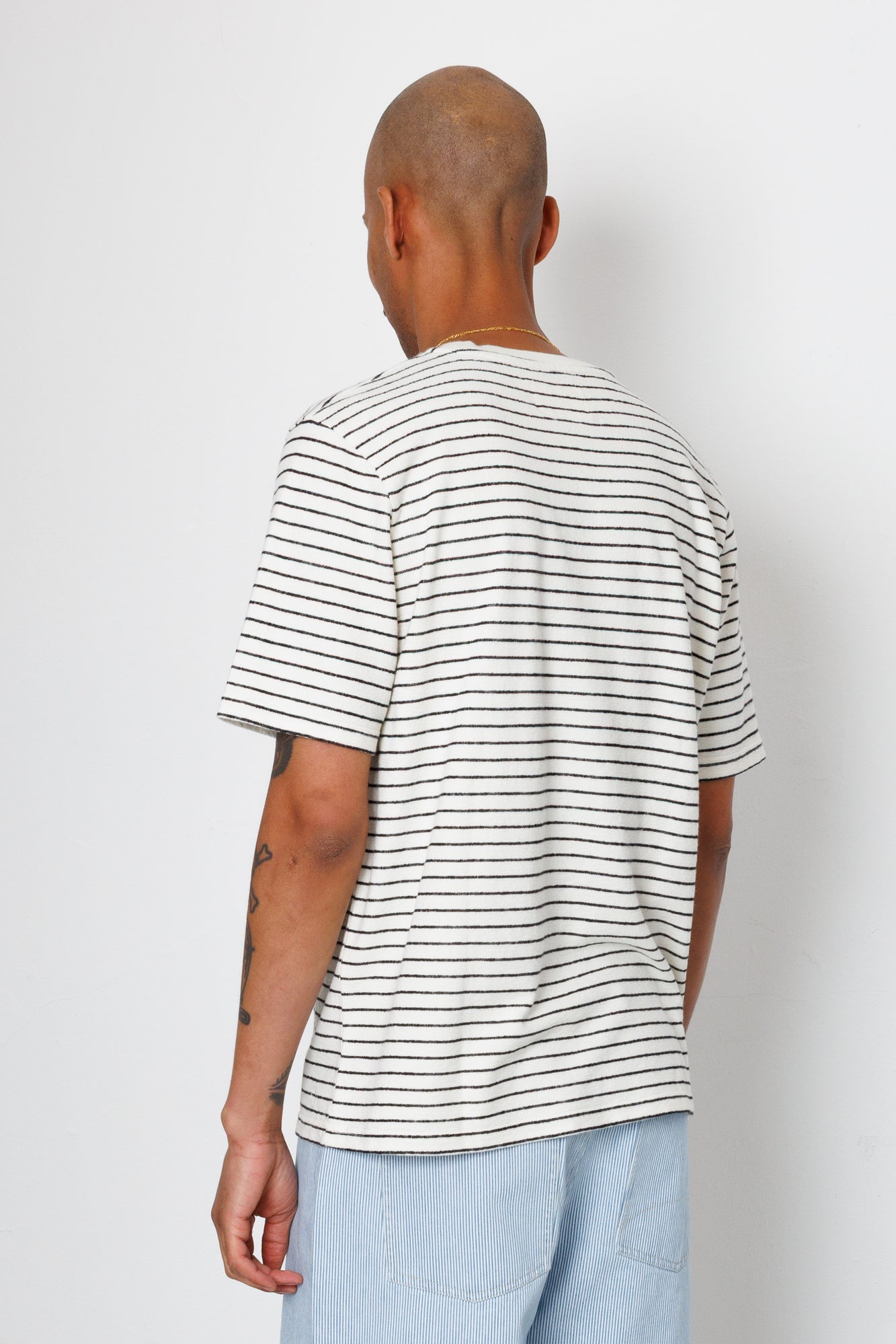Folk | Folk Short Sleeve Textured Striped T-Shirt - Ecru / Black