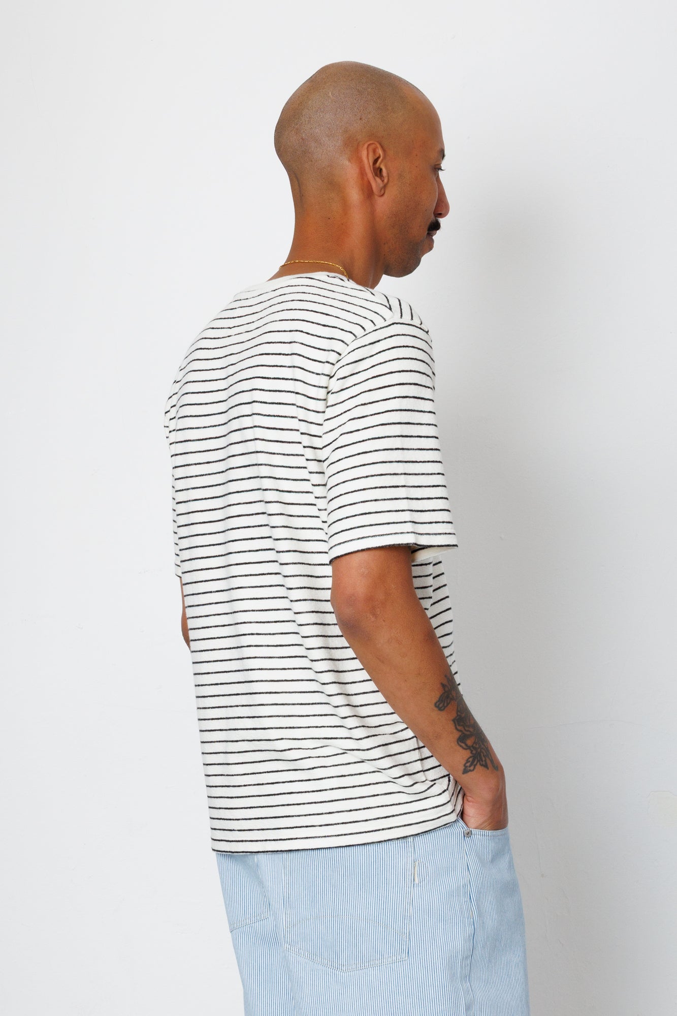 Folk | Folk Short Sleeve Textured Striped T-Shirt - Ecru / Black
