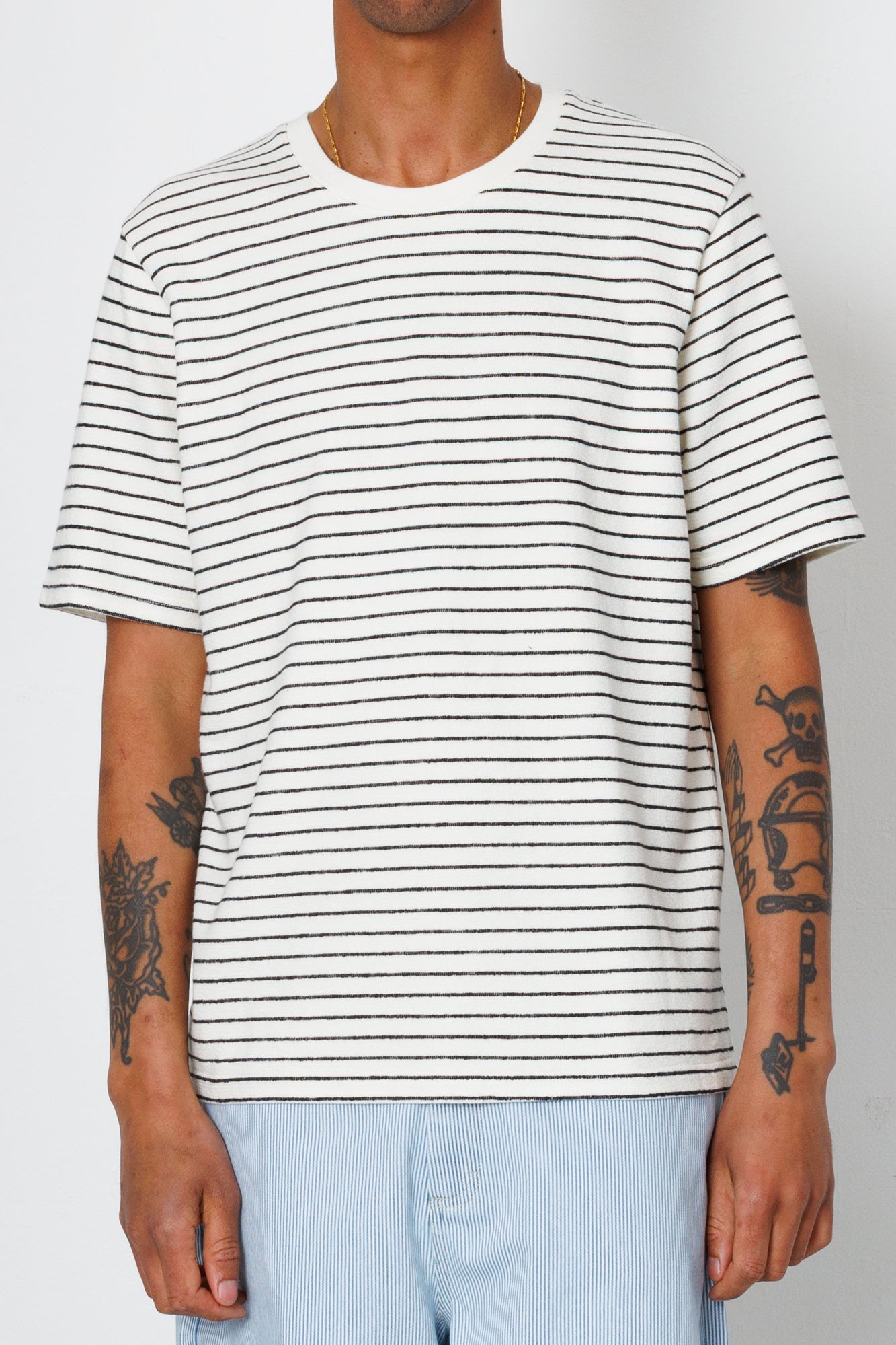 Folk | Folk Short Sleeve Textured Striped T-Shirt - Ecru / Black