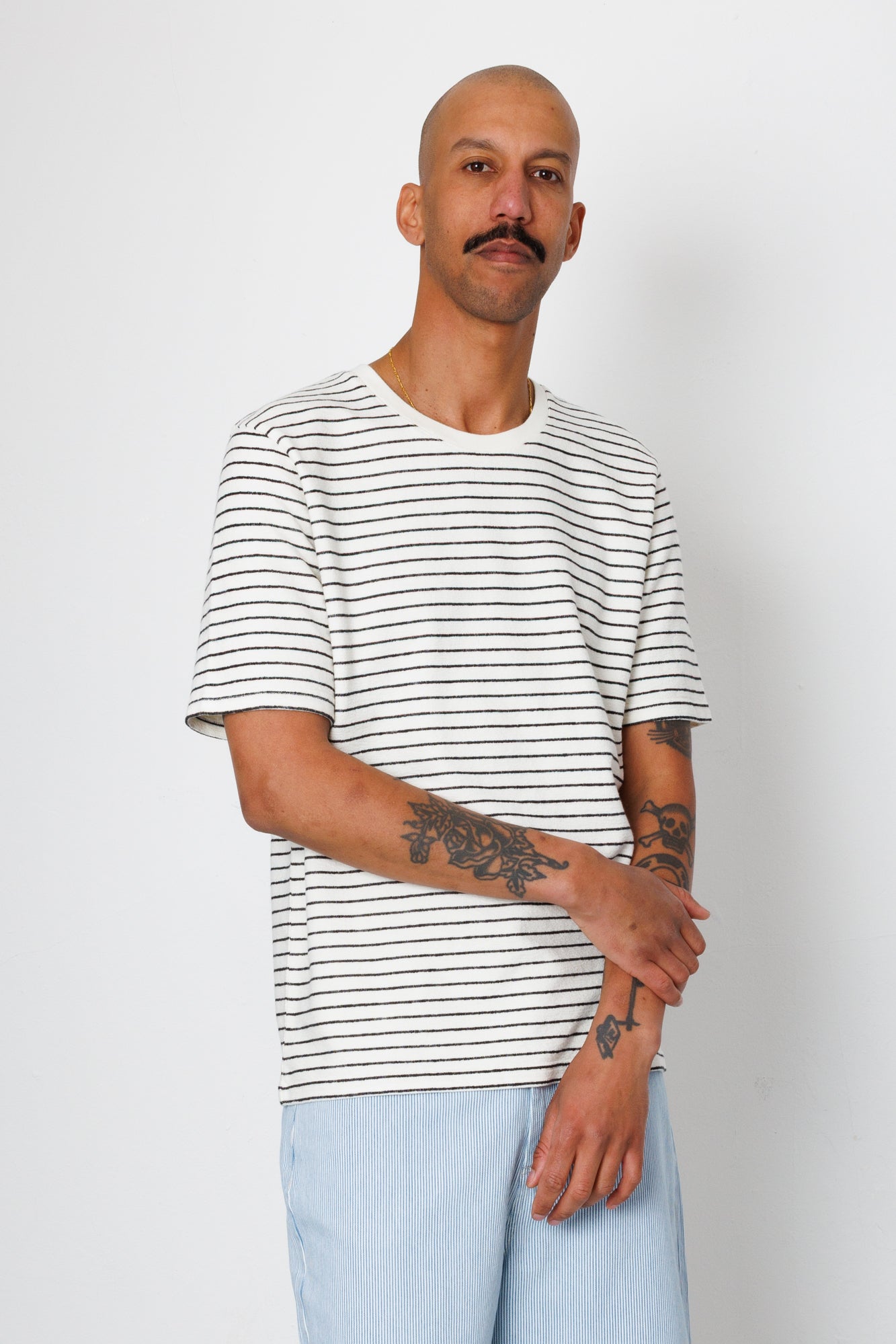 Folk | Folk Short Sleeve Textured Striped T-Shirt - Ecru / Black