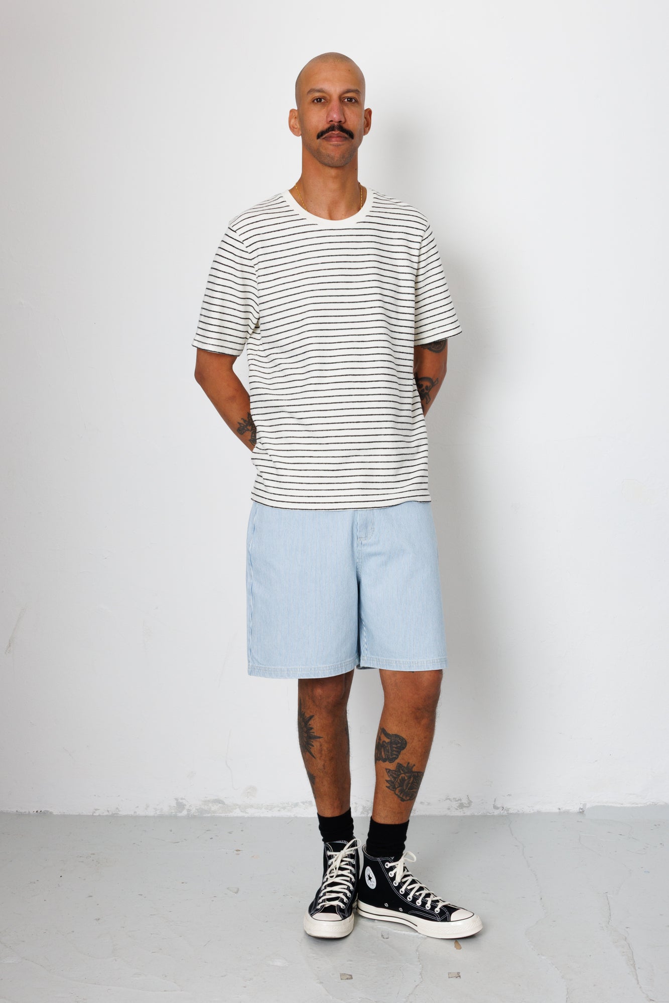 Folk | Folk Short Sleeve Textured Striped T-Shirt - Ecru / Black