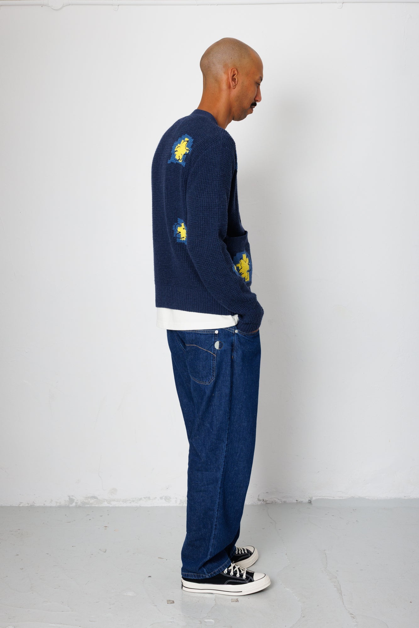 Folk | Folk Waffle Cardigan - Embroidered Yellow Flower | Folk x Goss Brothers 