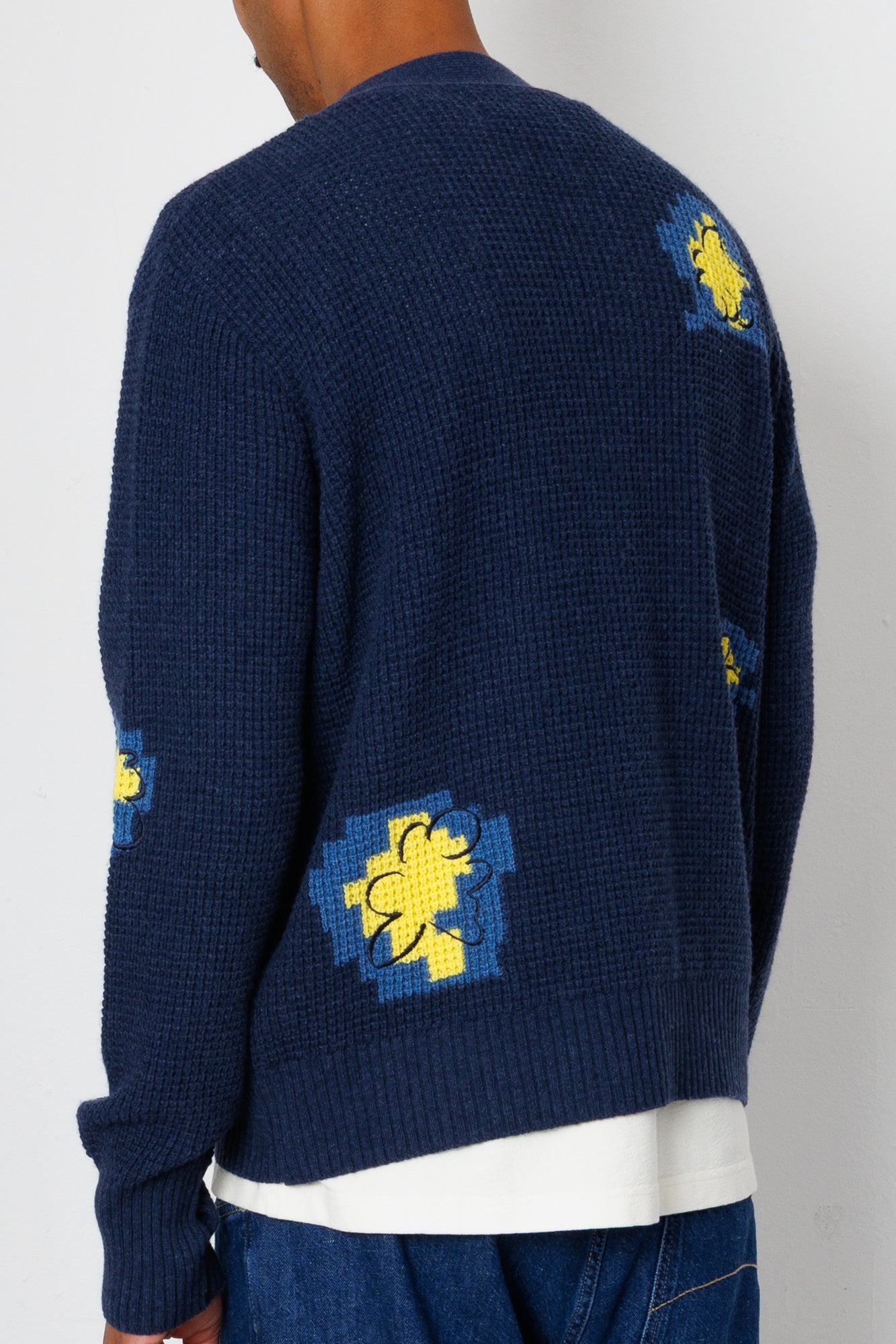 Folk | Folk Waffle Cardigan - Embroidered Yellow Flower | Folk x Goss Brothers 