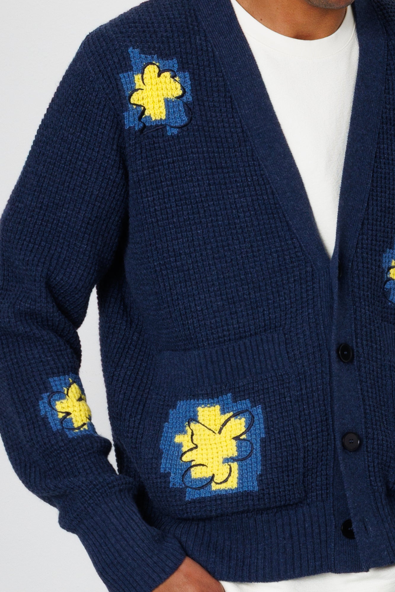 Folk | Folk Waffle Cardigan - Embroidered Yellow Flower | Folk x Goss Brothers 