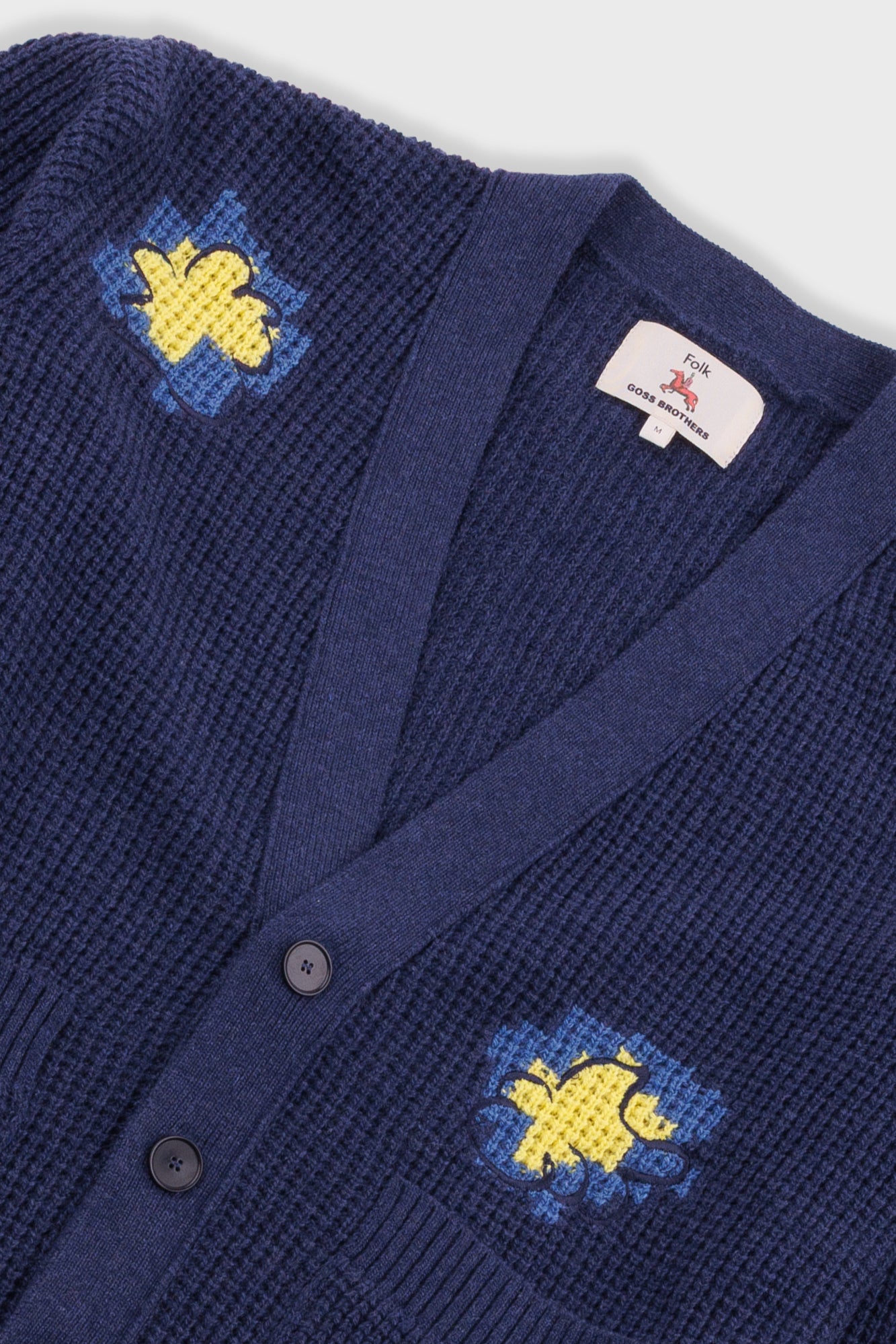 Folk | Folk Waffle Cardigan - Embroidered Yellow Flower | Folk x Goss Brothers 