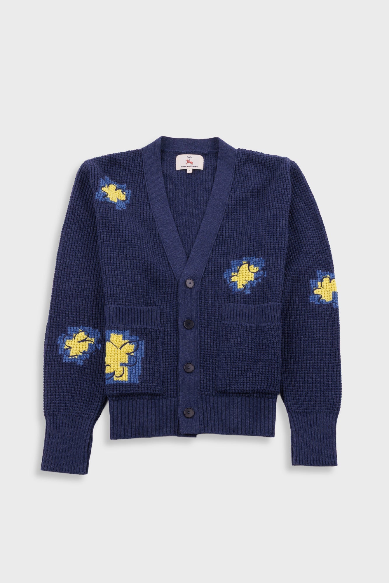 Folk | Folk Waffle Cardigan - Embroidered Yellow Flower | Folk x Goss Brothers 