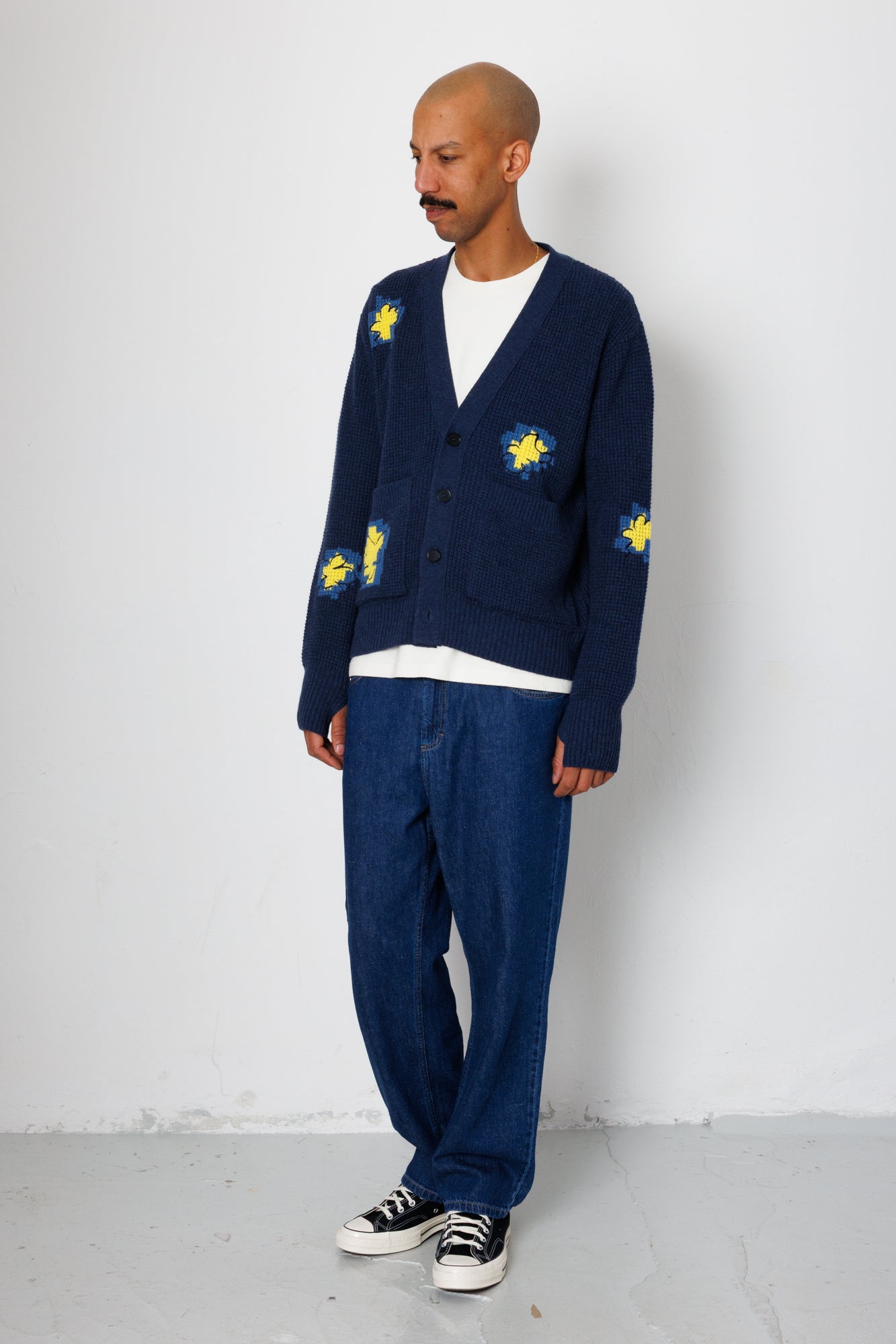 Folk Folk Waffle Cardigan - Embroidered Yellow Flower | Folk x