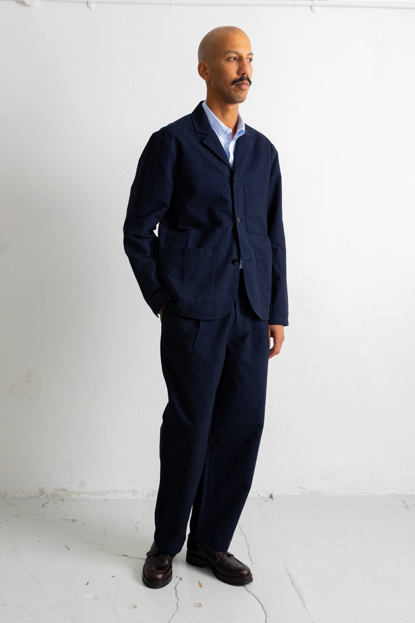 Folk | Folk Wide Fit Blazer - Navy Lightweight Moleskin