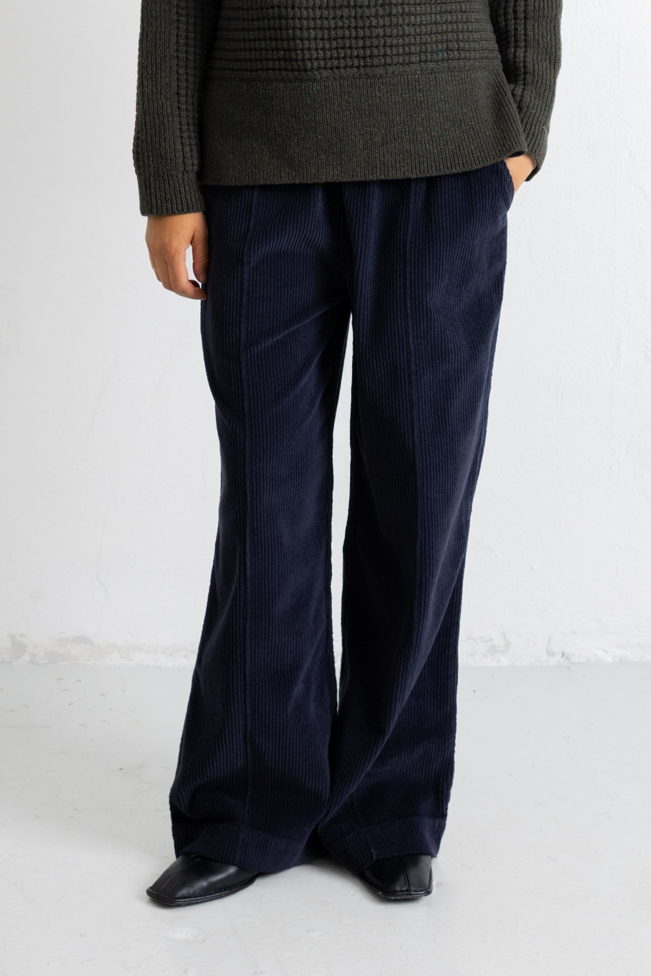 Wide Fit Trousers - Blue Black Chunky Cord