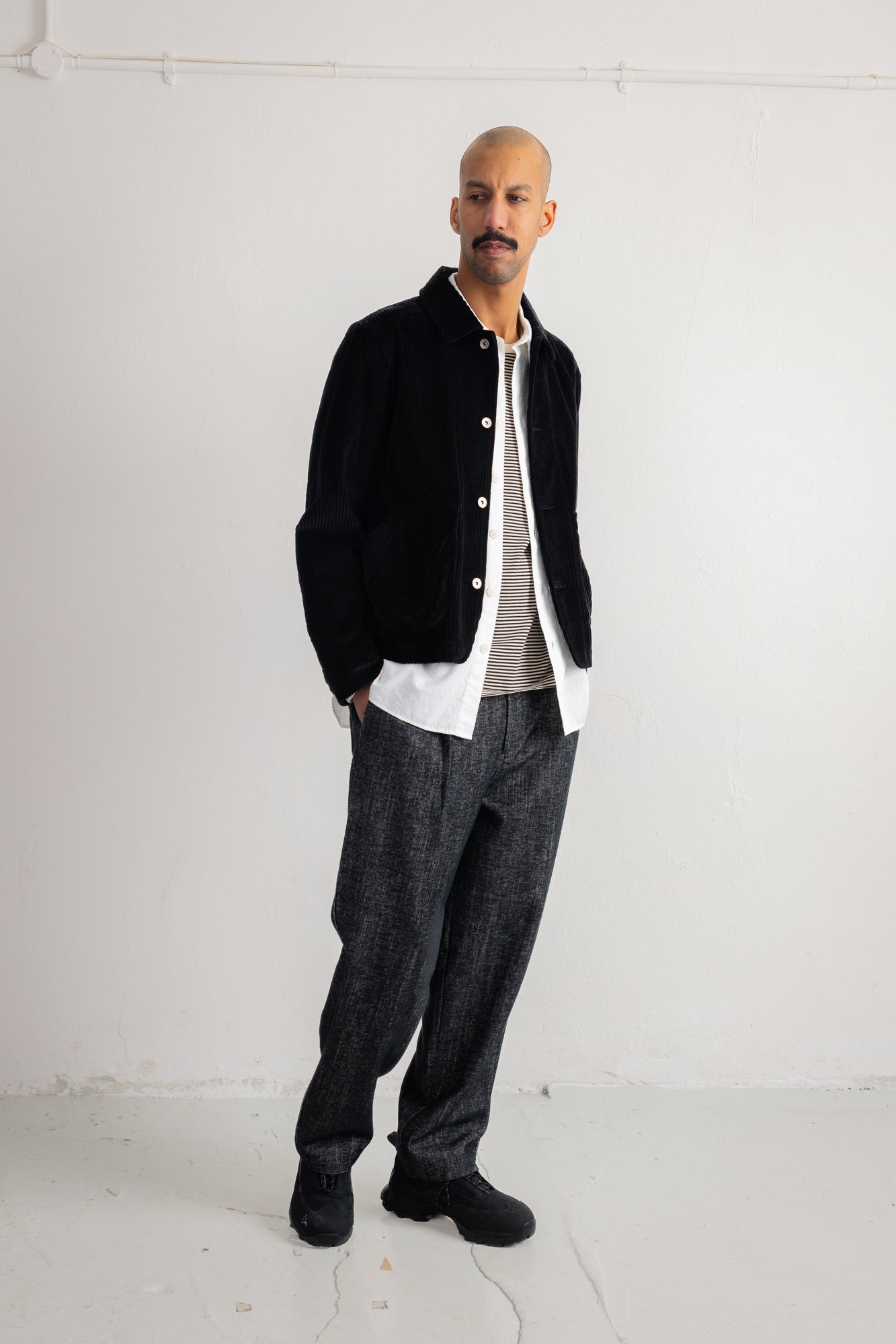 Folk | Folk Wide Fit Trousers - Black Brushed Twill