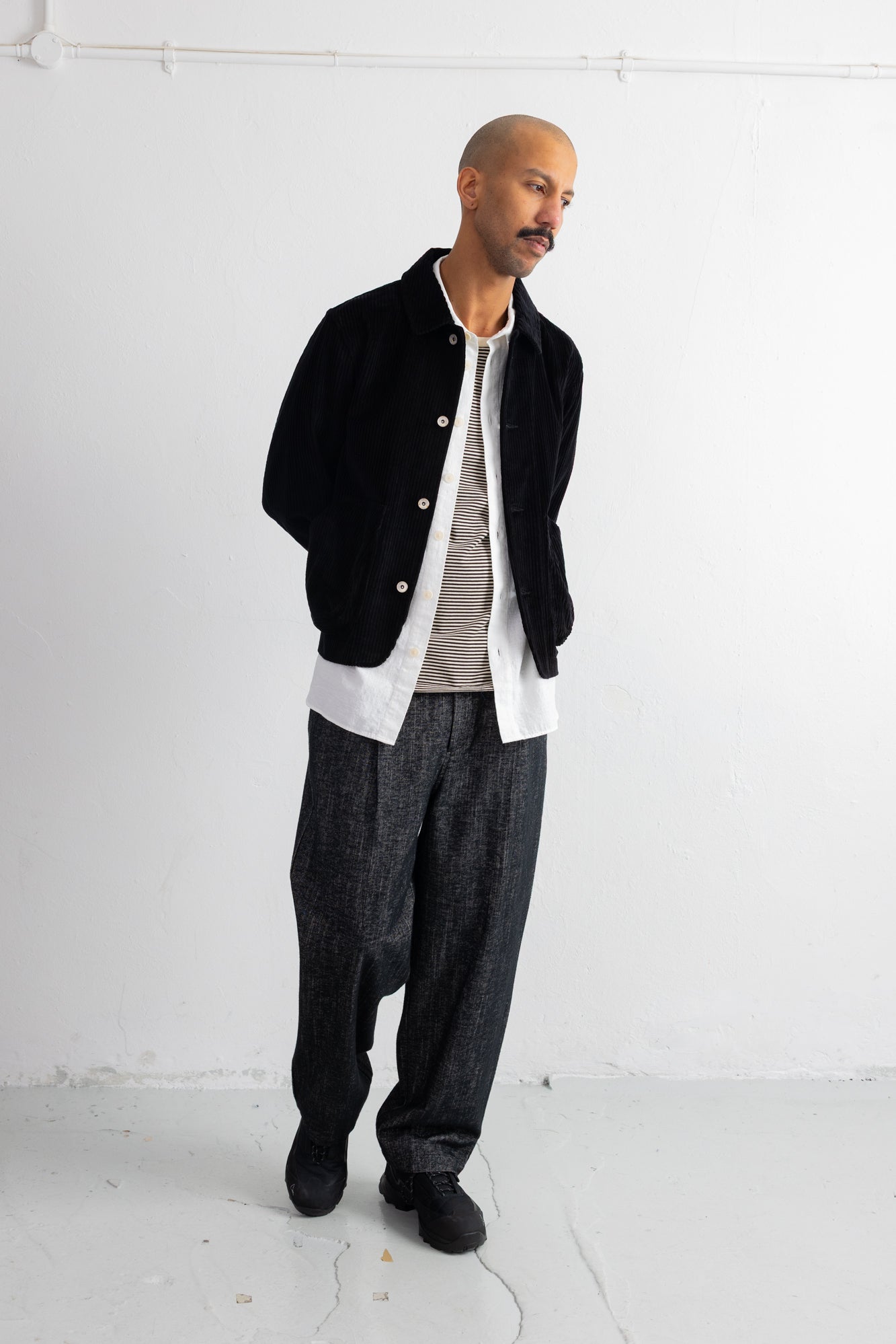 Folk | Folk Wide Fit Trousers - Black Brushed Twill