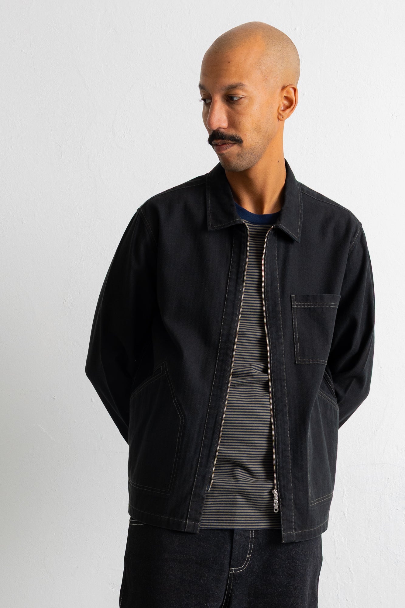 Folk | Folk Zip Overshirt - Black Herringbone