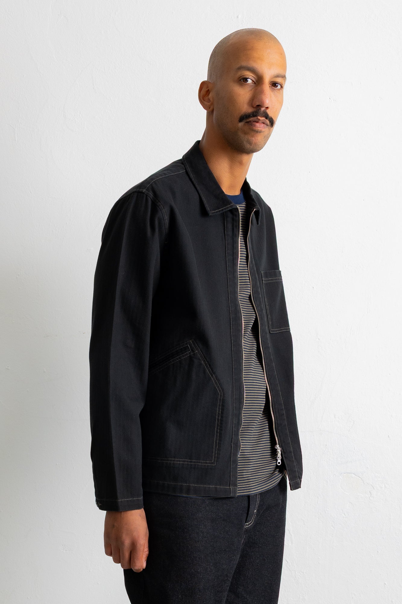 Folk | Folk Zip Overshirt - Black Herringbone