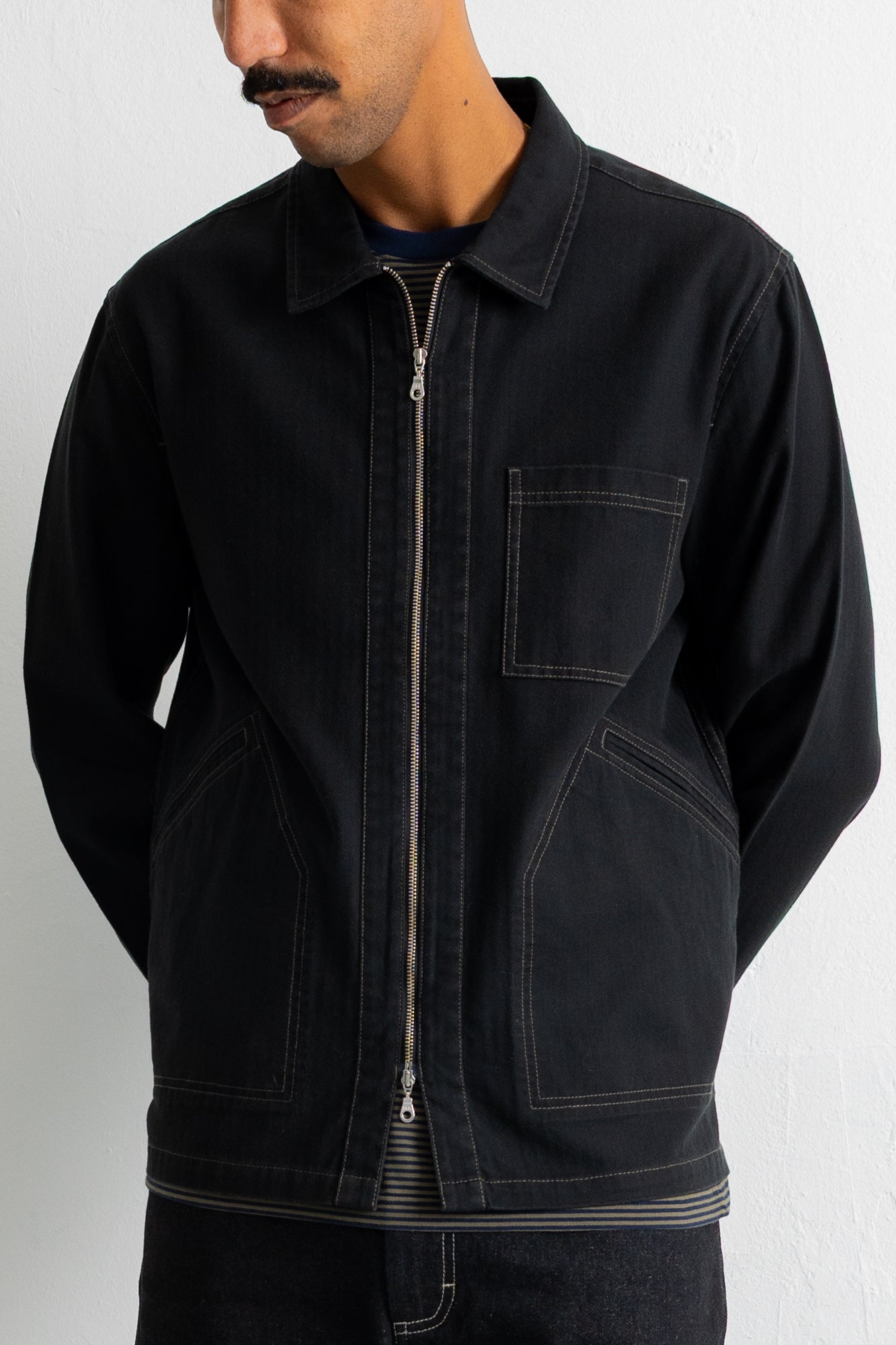 Folk | Folk Zip Overshirt - Black Herringbone