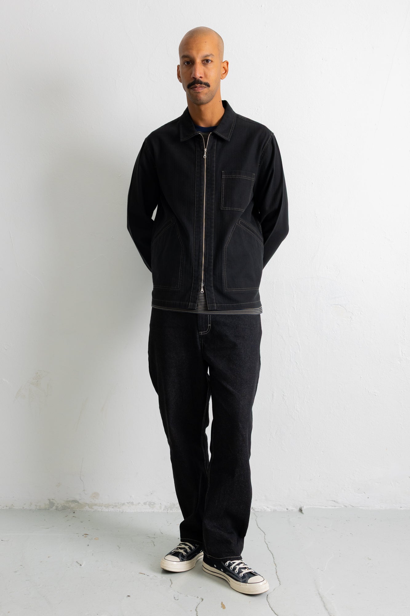 Folk | Folk Zip Overshirt - Black Herringbone